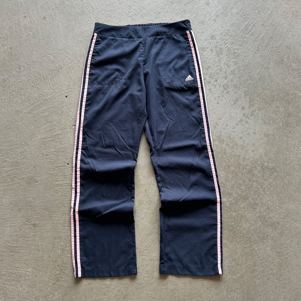 Vintage Adidas Track Pants Womens Medium Navy Blue Pink Striped Sweatpants